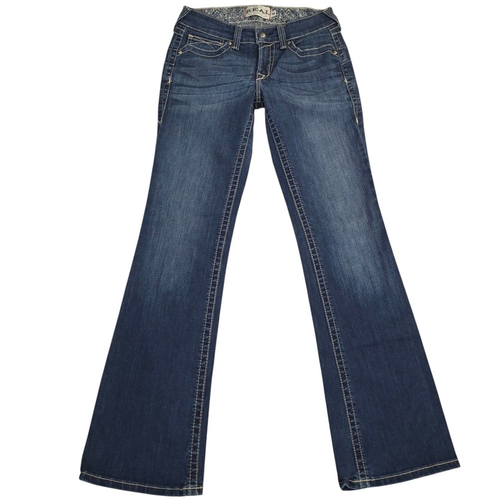 Ariat REAL Mid Rise Original Bootcut Jeans Womens 28R Dark Wash Western Studded